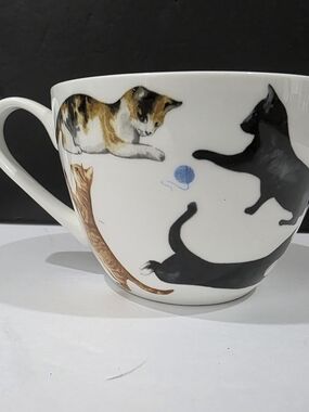 White Ceramic Cat-Print Mug with Multicolor Cat Illustrations